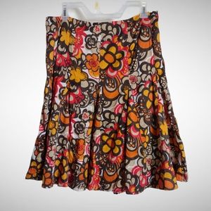 70s floral print size 10 midi skirt orange/brown